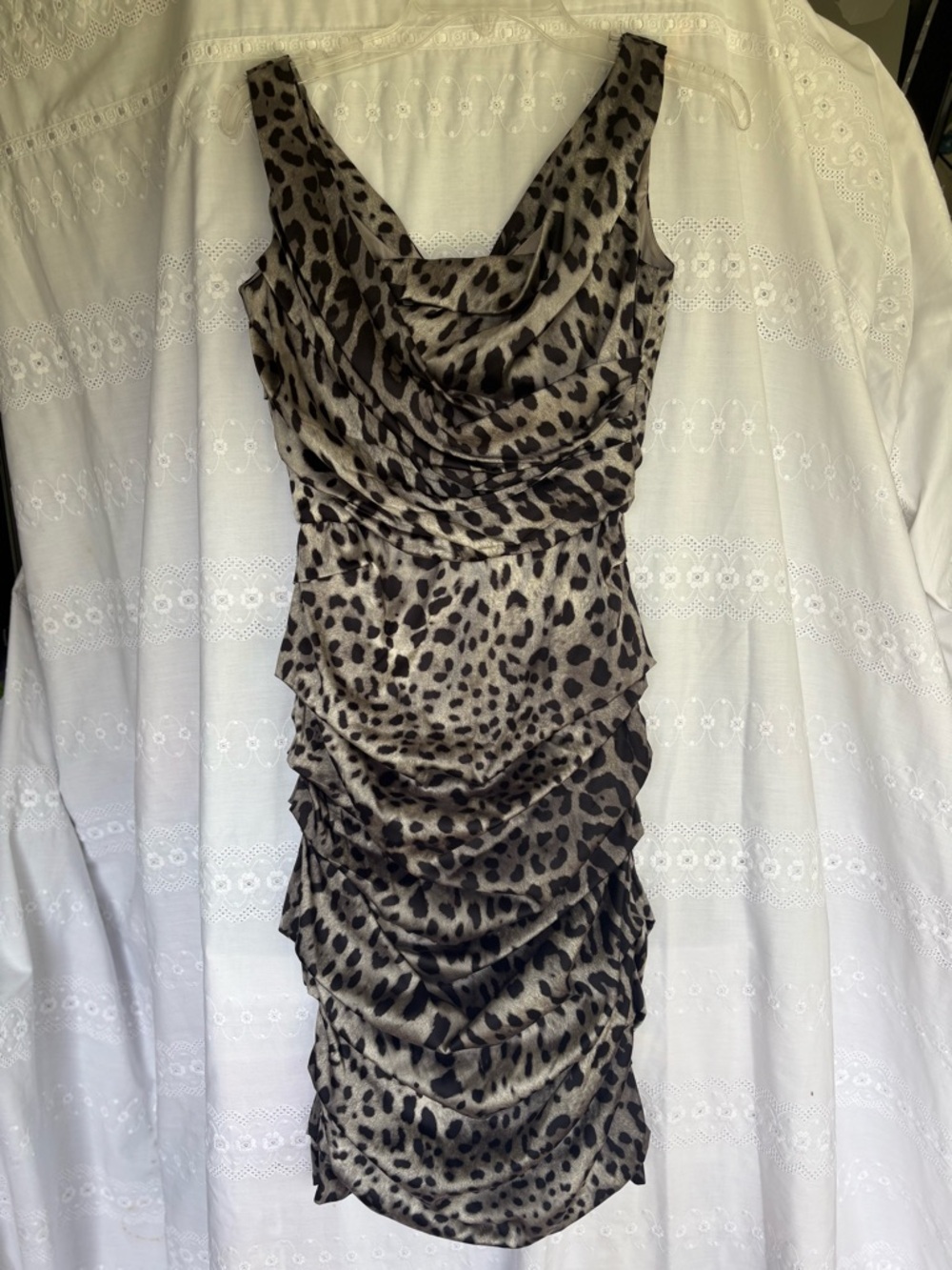 Dolce & Gabbana Grey Leopard Print Satin Dress